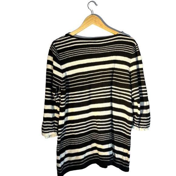 𝅺chico’s cotton ramie knit pullover black white horizontal striped size 3/XL - Picture 4 of 13